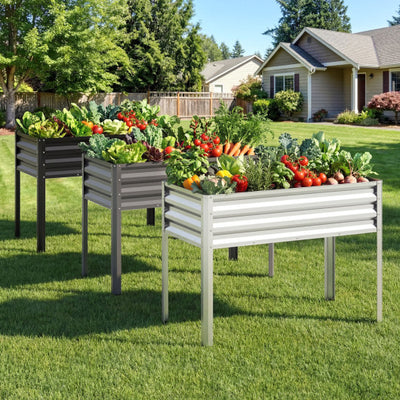 Raised Garden Bed with Legs Electro-Coating Metal Large Elevated Planter Box-Silver