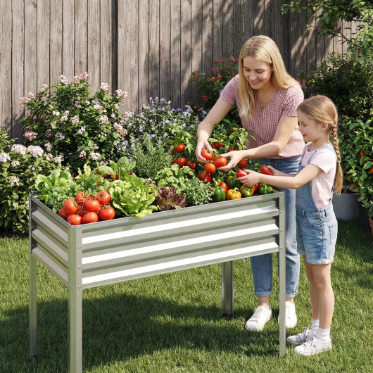 Raised Garden Bed with Legs Electro-Coating Metal Large Elevated Planter Box-Silver