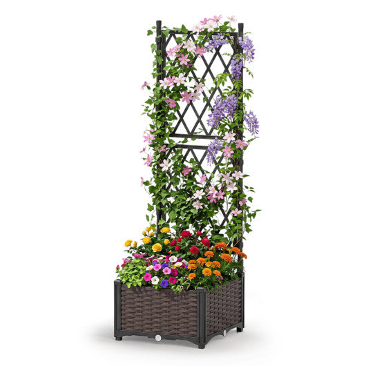 Raised Garden Bed with Lattice Trellis  Drainage Self-Watering Elevated Vertical Planter Boxes-Black