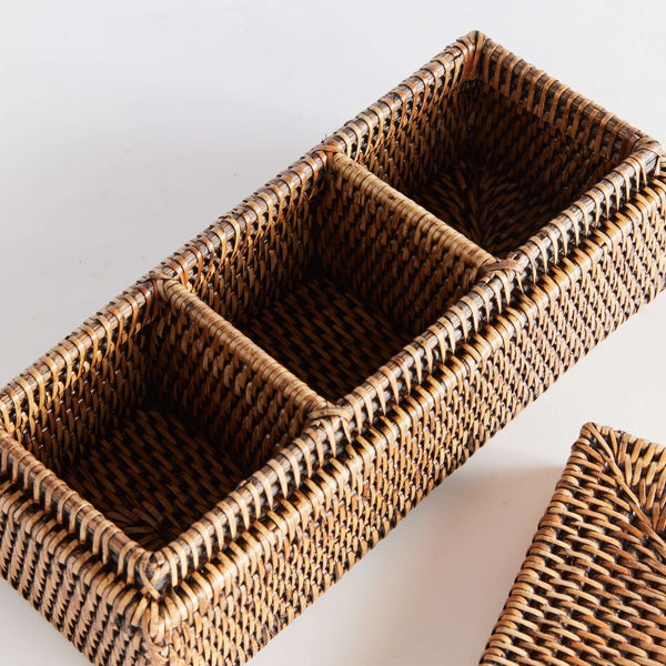 Rattan Desk Organizer with Lid and Compartments