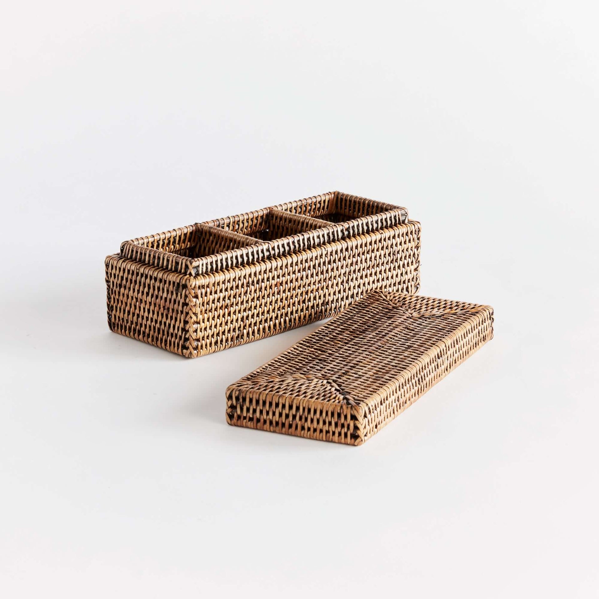 Rattan Desk Organizer with Lid and Compartments