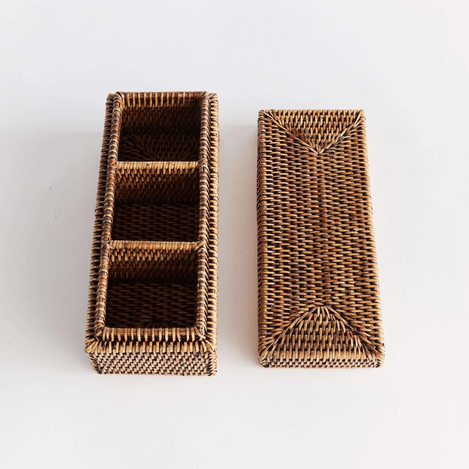 Rattan Desk Organizer with Lid and Compartments