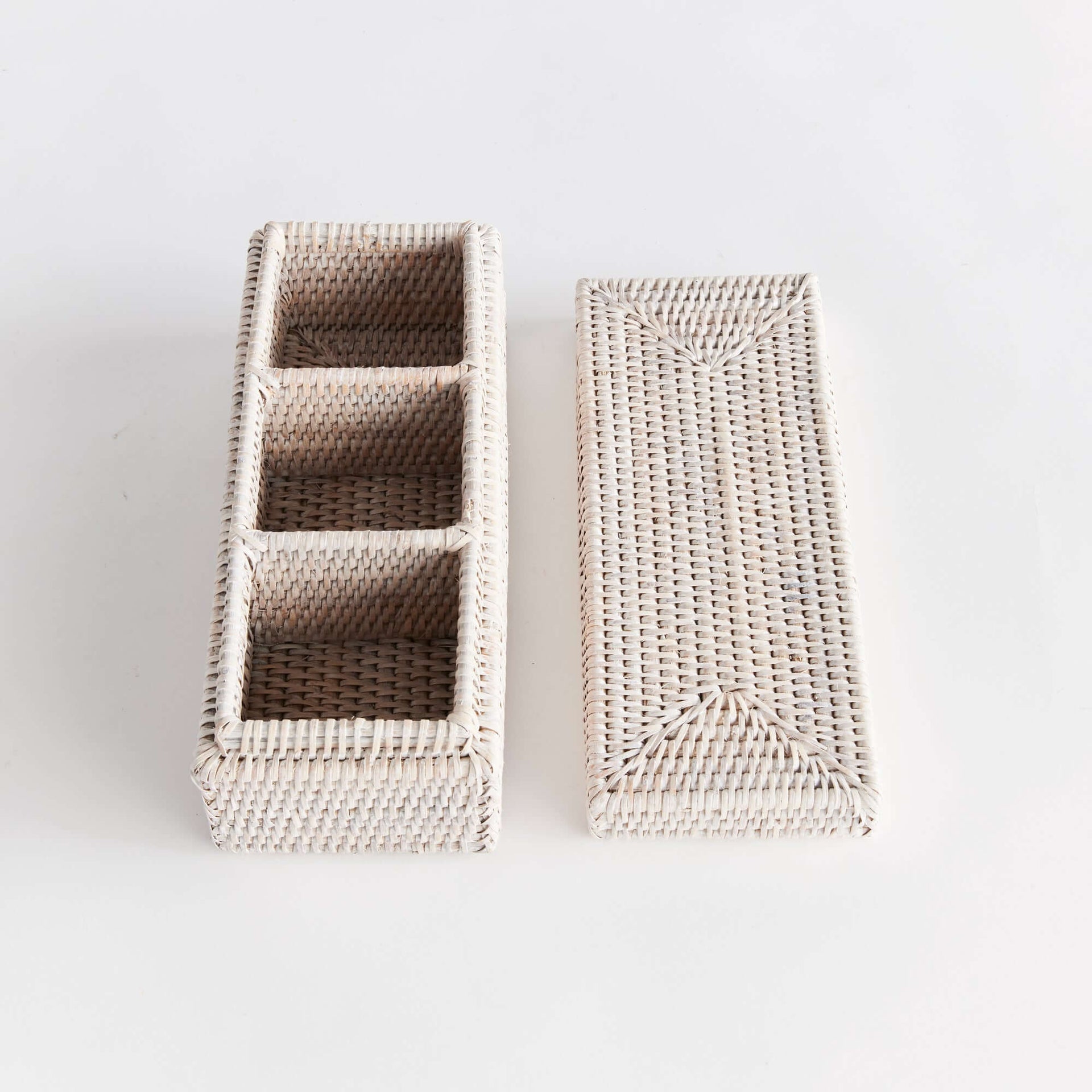 Rattan Desk Organizer with Lid and Compartments