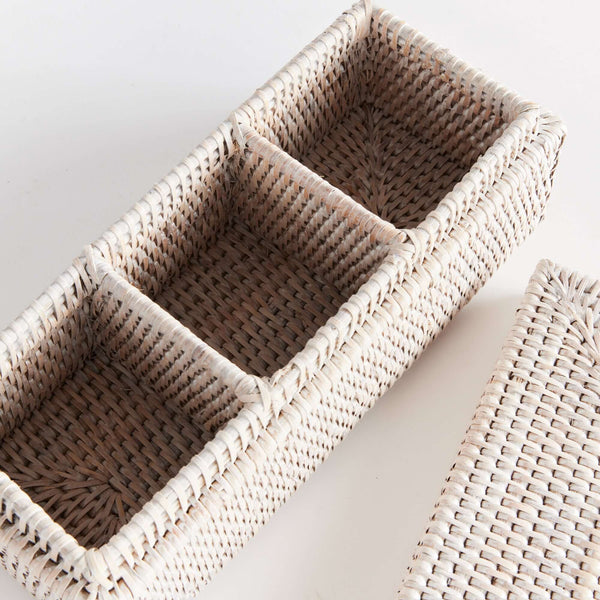 Rattan Desk Organizer with Lid and Compartments
