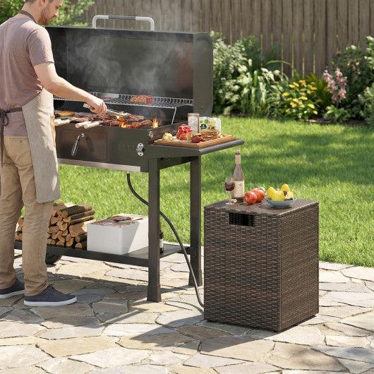 Rattan Propane Tank Cover Patio Hideaway Tank Side Table-Brown
