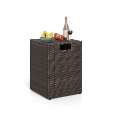 Rattan Propane Tank Cover Patio Hideaway Tank Side Table-Brown