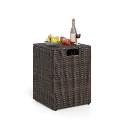 Rattan Propane Tank Cover Patio Hideaway Tank Side Table-Brown