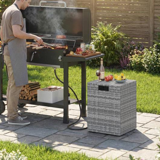 Rattan Propane Tank Cover Patio Hideaway Tank Side Table-Gray