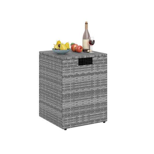 Rattan Propane Tank Cover Patio Hideaway Tank Side Table-Gray