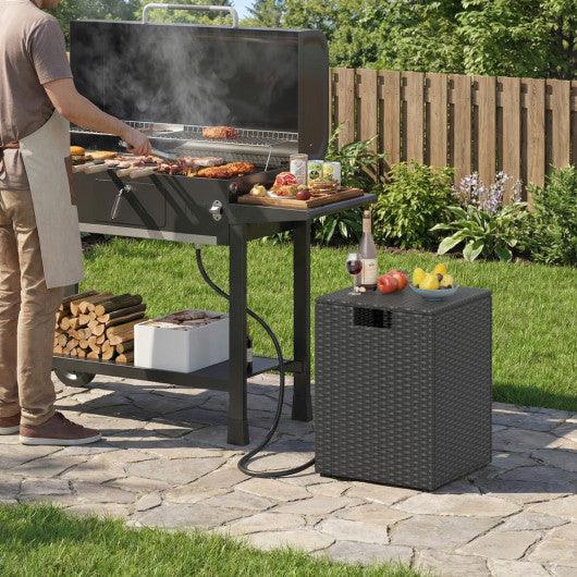 Rattan Propane Tank Cover Patio Hideaway Tank Side Table-Black