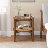 Rattan Round Side End Table with Tempered Glass Tabletop-Walnut