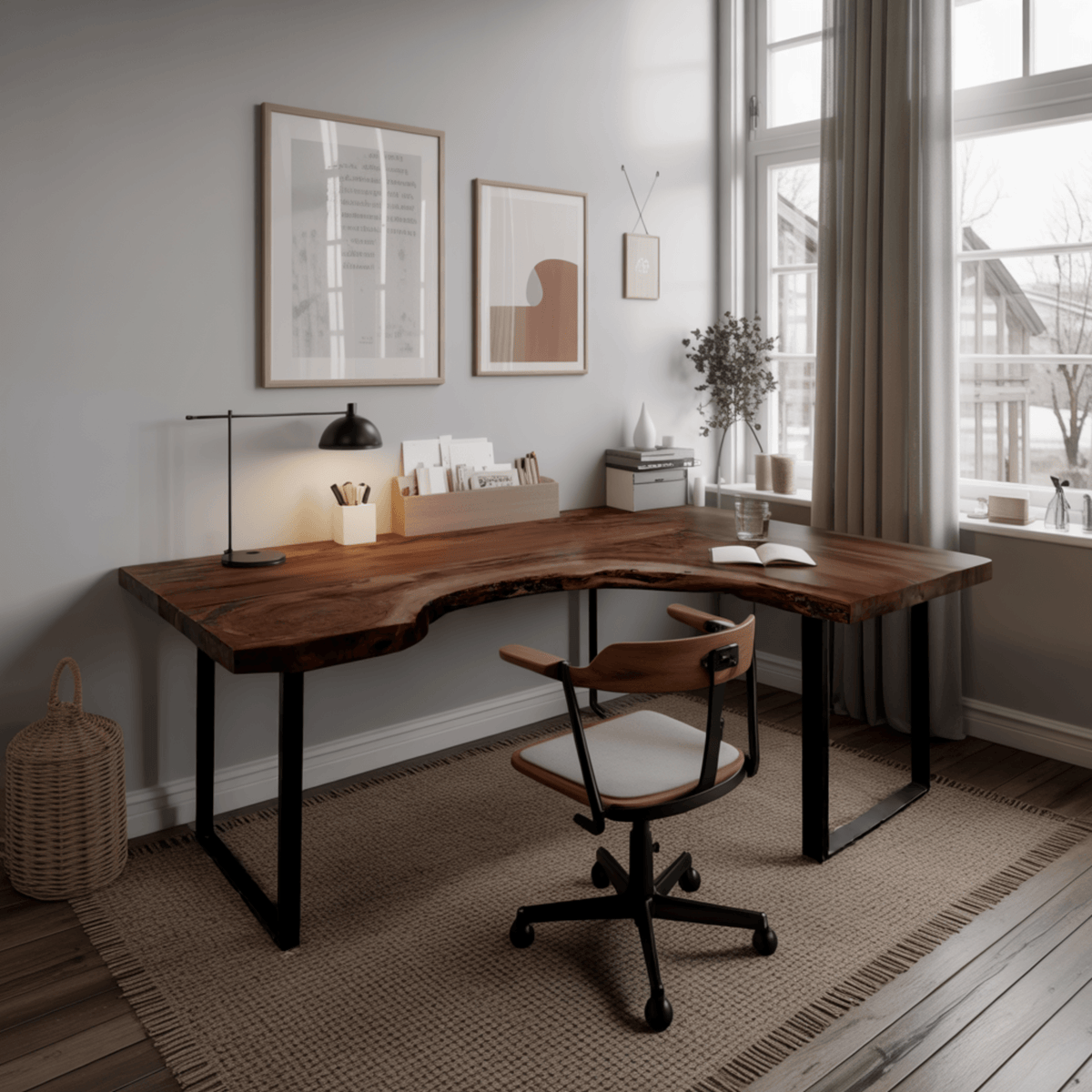 Ravon Live-Edge Solid Wood L-Shape Desk