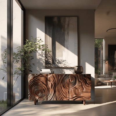 Ravyn Hand-Carved Natural Hardwood Sideboard Cabinet