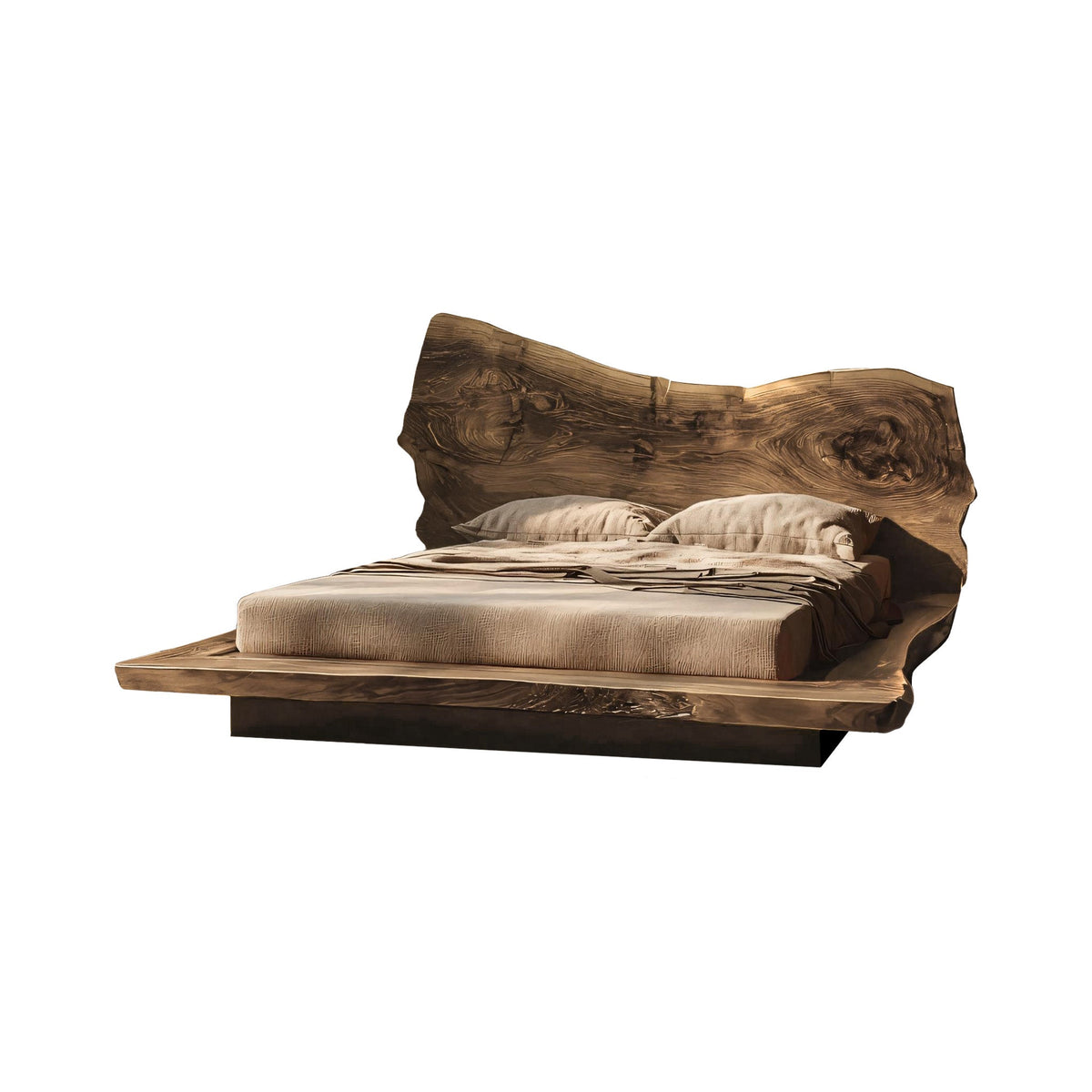 Raw Flow Live Edge Solid Wood Headboard with Integrated Bed Frame