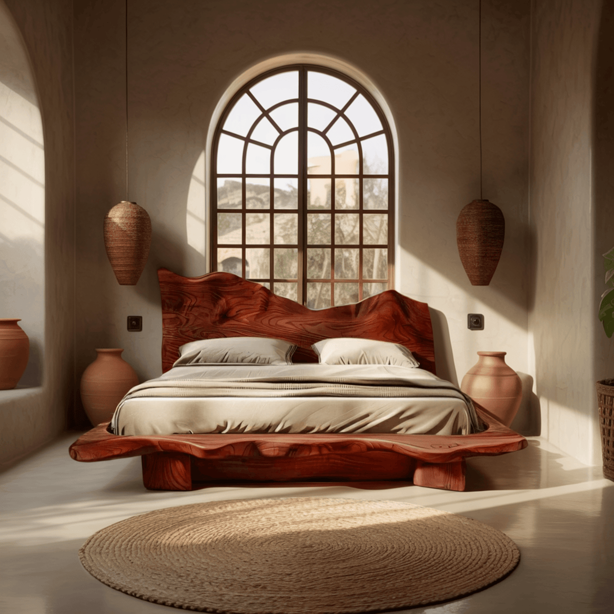 Raw Flow Zen Solid Wood Headboard with Integrated Bed Frame