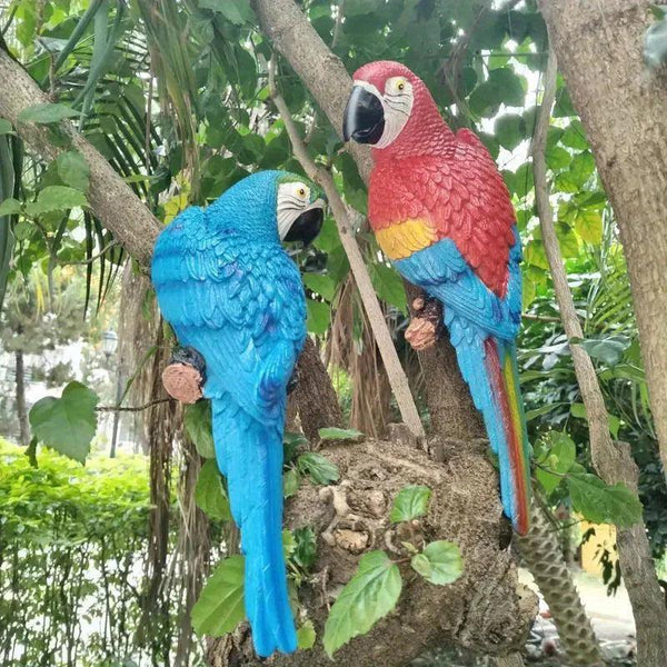 Realistic Blue Hanging Parrot Statue Garden Decor
