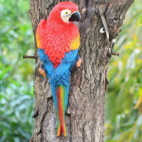 Realistic Blue Hanging Parrot Statue Garden Decor