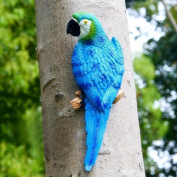 Realistic Blue Hanging Parrot Statue Garden Decor