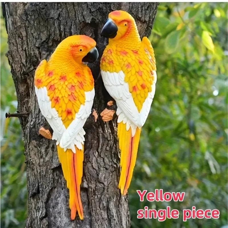 Realistic Blue Hanging Parrot Statue Garden Decor