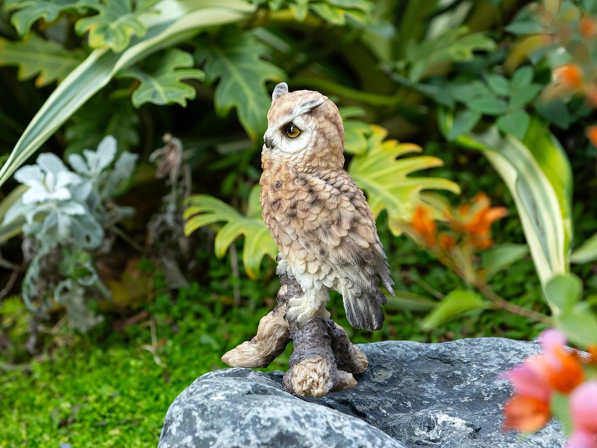 Realistic White Owl Garden Statue Perched on Branch