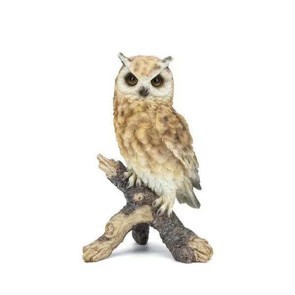 Realistic White Owl Garden Statue Perched on Branch