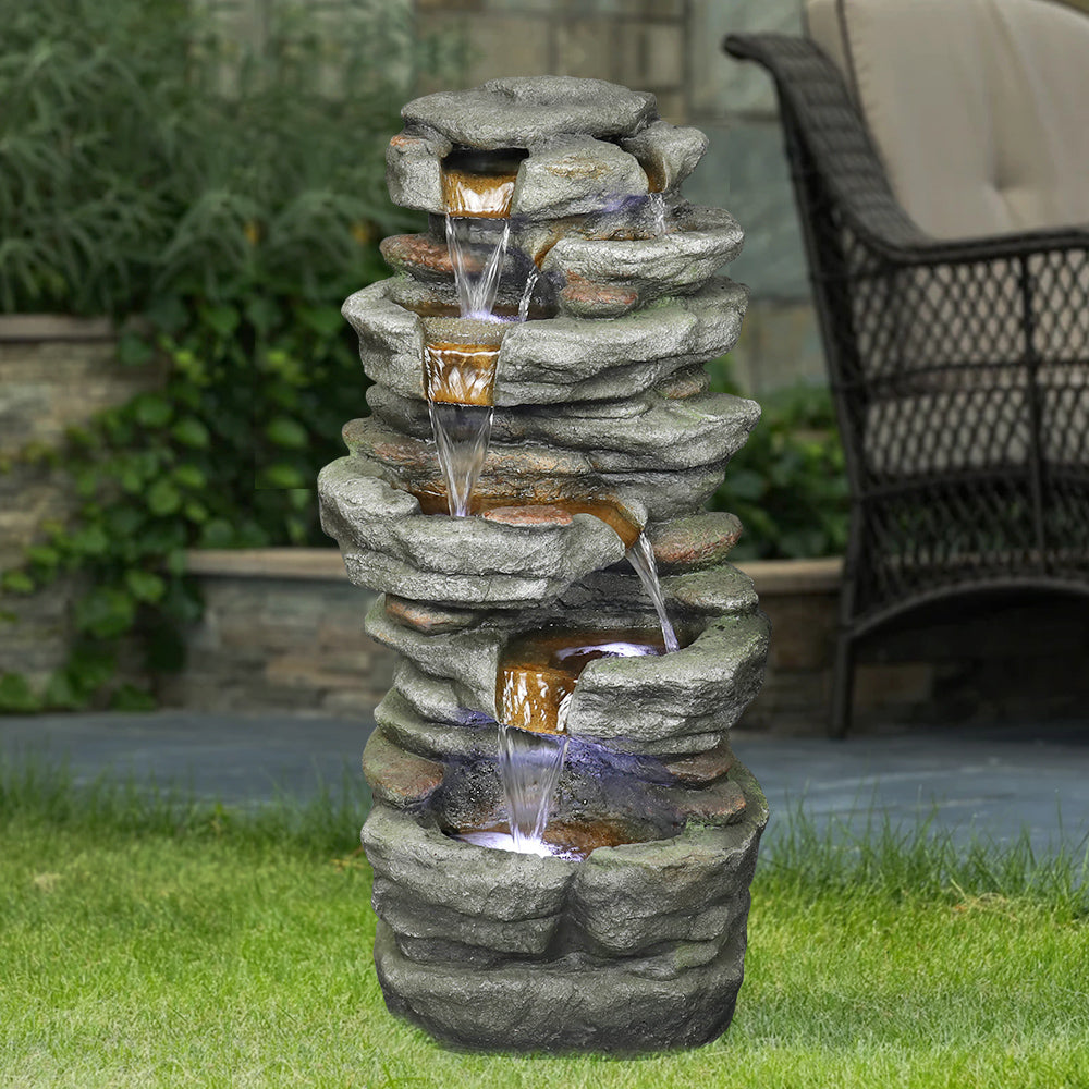 Resin Stacked Rock Outdoor Fountain 32 Inch Lit Water