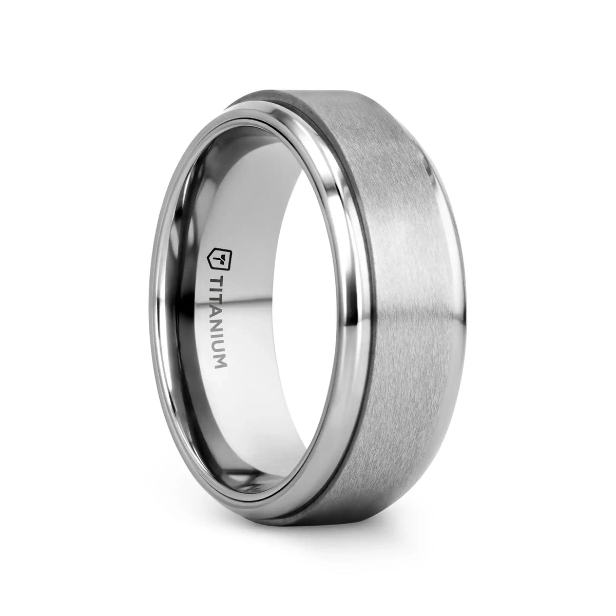 REBELLION Spinning Brushed Center Titanium Men's Wedding Band With Polished Beveled Edges - 8mm