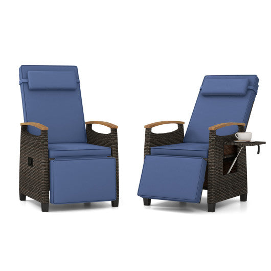 Patio Wicker Recliner Chair with Adjustable Backrest and Footrest-Navy