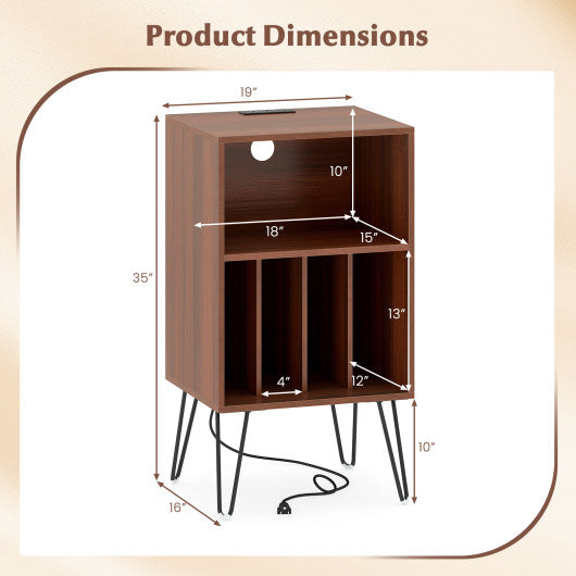 Record Player Stand with Charging Station Turntable Stand with Vinyl Storage-Walnut