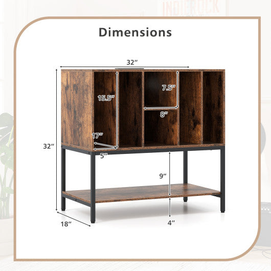 Record Player Stand with Charging Station and Metal Frame-Rustic Brown