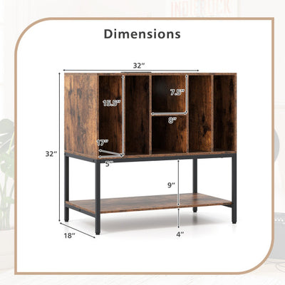 Record Player Stand with Charging Station and Metal Frame-Rustic Brown