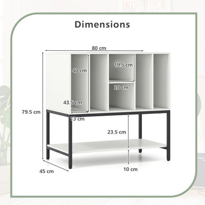 Record Player Stand with Charging Station and Metal Frame-White
