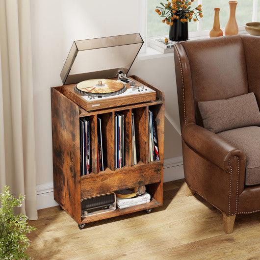 Record Player Stand Turntable Stand with Drawer and Record Holder-Brown