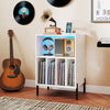 Record Player Stand with LED Light and Charging Station-White