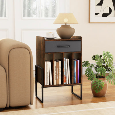 Record Player Stand with Drawer and Record Holder-Rustic Brown