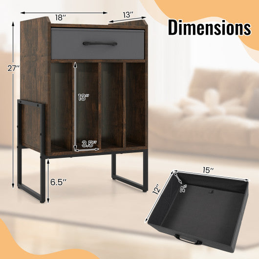 Record Player Stand with Drawer and Record Holder-Rustic Brown