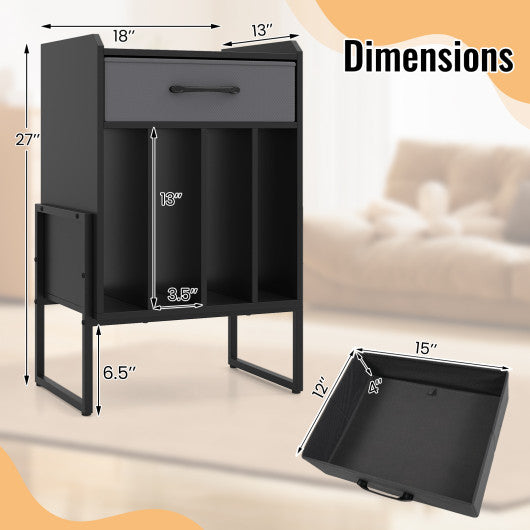 Record Player Stand with Drawer and Record Holder-Black