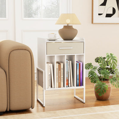 Record Player Stand with Drawer and Record Holder-White