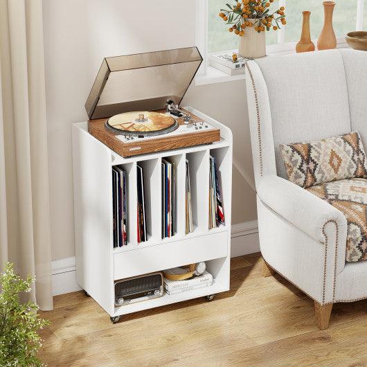 Record Player Stand Turntable Stand with Drawer and Record Holder-White