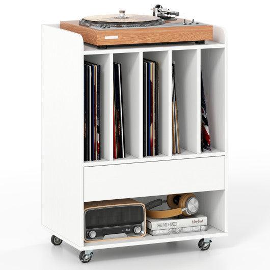 Record Player Stand Turntable Stand with Drawer and Record Holder-White