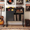 Record Player Stand with Power Outlets and Vinyl Storage Holder up to 250 Albums-Black