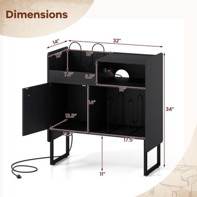 Record Player Stand with Power Outlets and Vinyl Storage Holder up to 250 Albums-Black