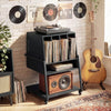 Record Player Stand on Wheels Rolling Turntable Stand with Power Outlets-Black