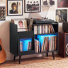 Record Player Stand with LED Light and Power Outlets-Black