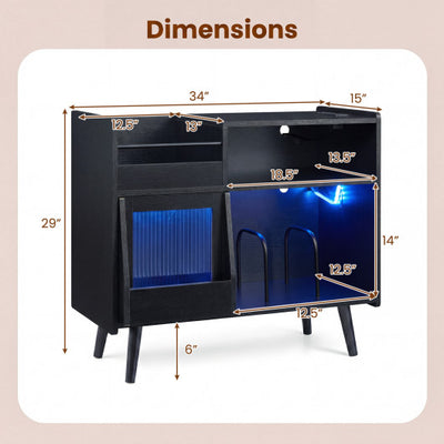Record Player Stand with LED Light and Power Outlets-Black