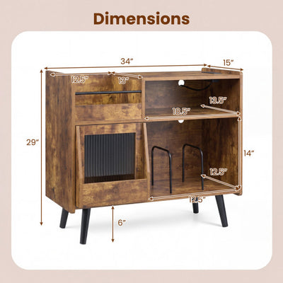 Record Player Stand with LED Light and Power Outlets-Rustic Brown