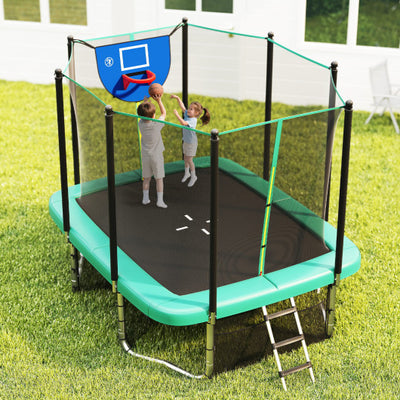 Rectangle Outdoor Trampoline 10 x 8 FT Heavy-Duty Trampoline with Basketball Hoop-Green