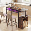Rectangular Bar Table with Charging Station and LED Light-Rustic Brown