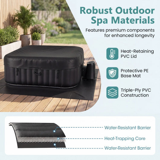 Rectangular Blowup Pool Hottub with 130 Air Jets for 4-6 Person-Black