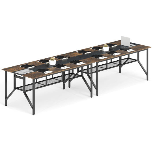 Rectangular Meeting Table with Mesh Storage Shelf and Cable Grommet-Rustic Brown